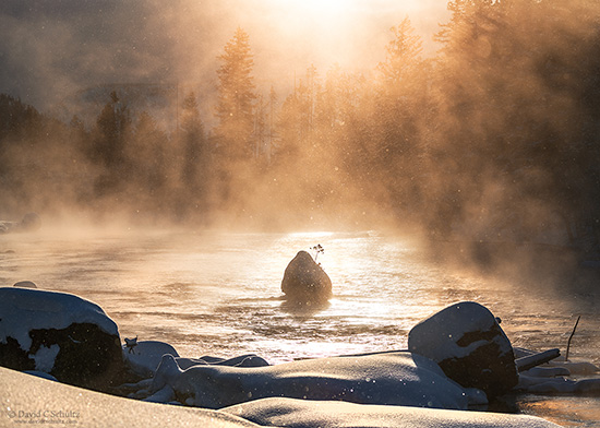 Winter sunrise along the Madison River in Yellowstone National Park